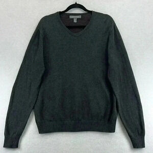 Grayson & Dunn Men’s Sweater Large Gray V-Neck Pullover 100% Cotton